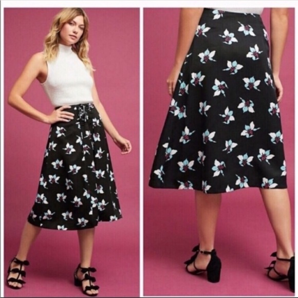 Anthropologie Maeve Zadie Floral Lace Up Midi Skirt - Picture 6 of 7